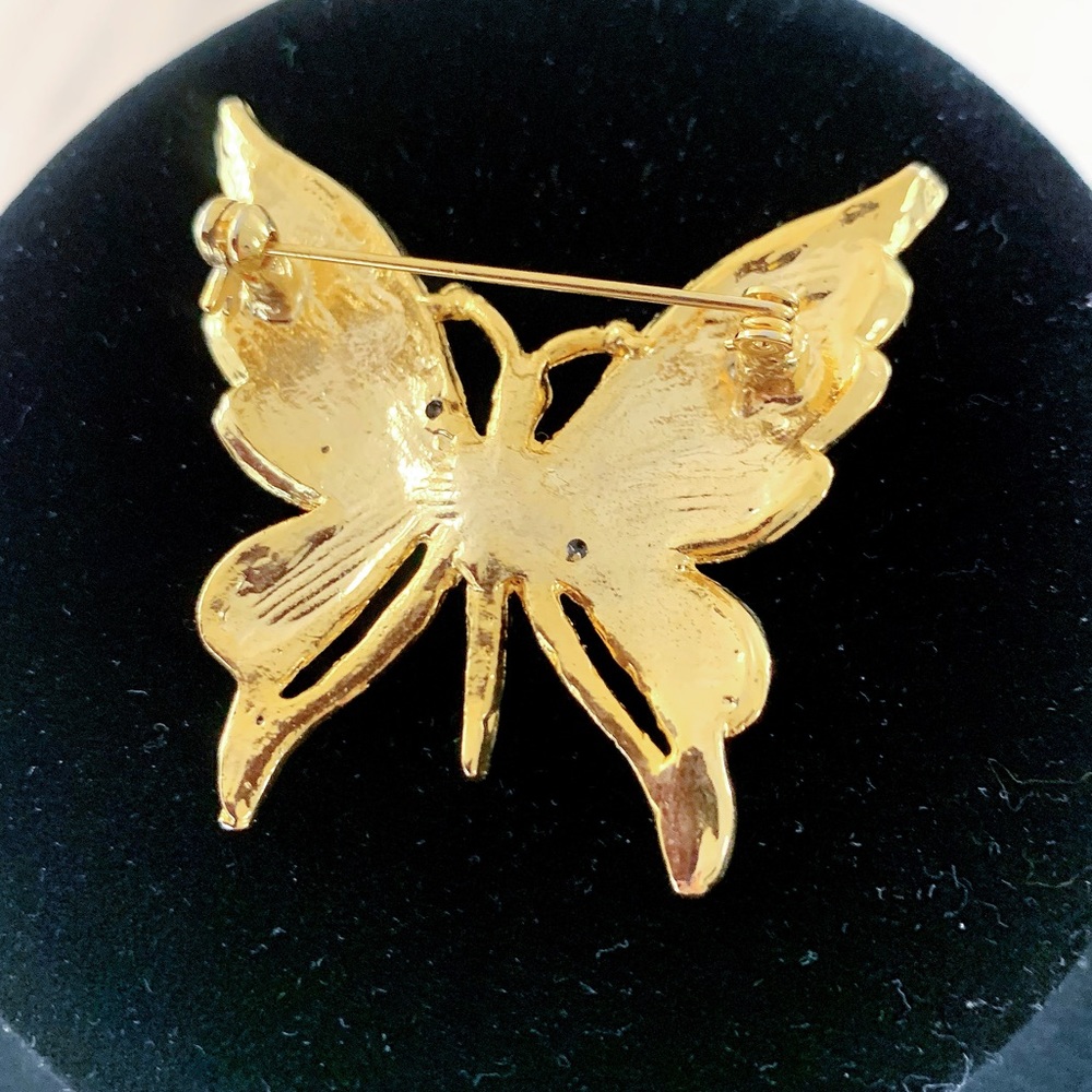 Beautiful Gold Tone Classic Colorful Rhinestone Crystal Butterfly Brooch - Picture 5 of 7